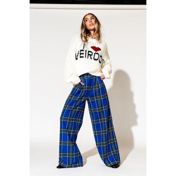 Dressed by LALA Pants - ✨SOLD✨Dressed by LALA Lovers Lane Plaid Wide Leg Sz 2X Trousers in Cobalt Blue✨